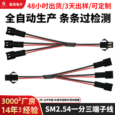 定制 接电子线束sm2.54-2P一分三端子线延长线 红黑快速连接线