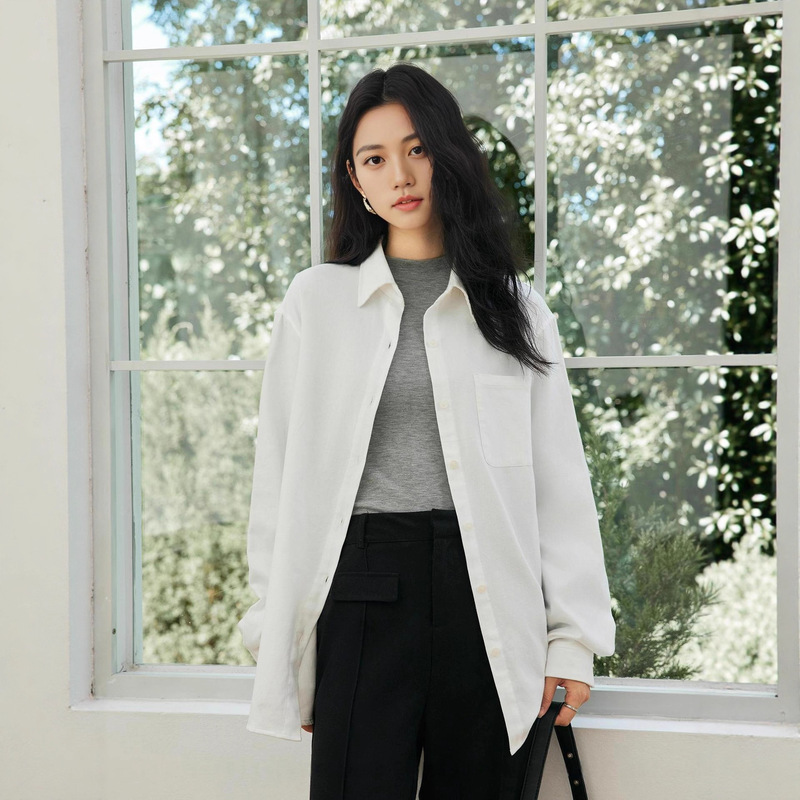 Black Label 100 High Count Pima Cotton Solid Color Oversized Brushed Cotton High-Quality Natural Look Shirt for Women Autumn/Winter G102024