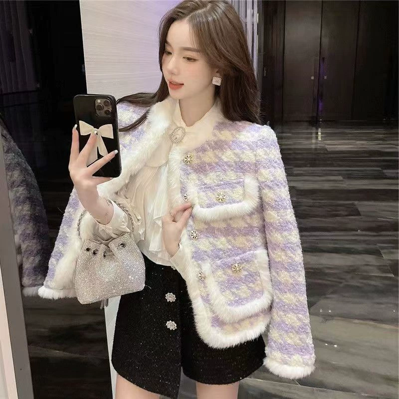 Демисезонная стеганая шерстяная куртка с пухом, стиль Chanel, увеличенная толщина