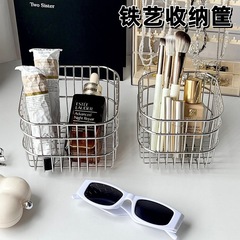Ins鉄芸収納バスケット家庭用キッチン角型果物野菜バスケットネット赤化粧品口紅デスクトップ収納バスケット