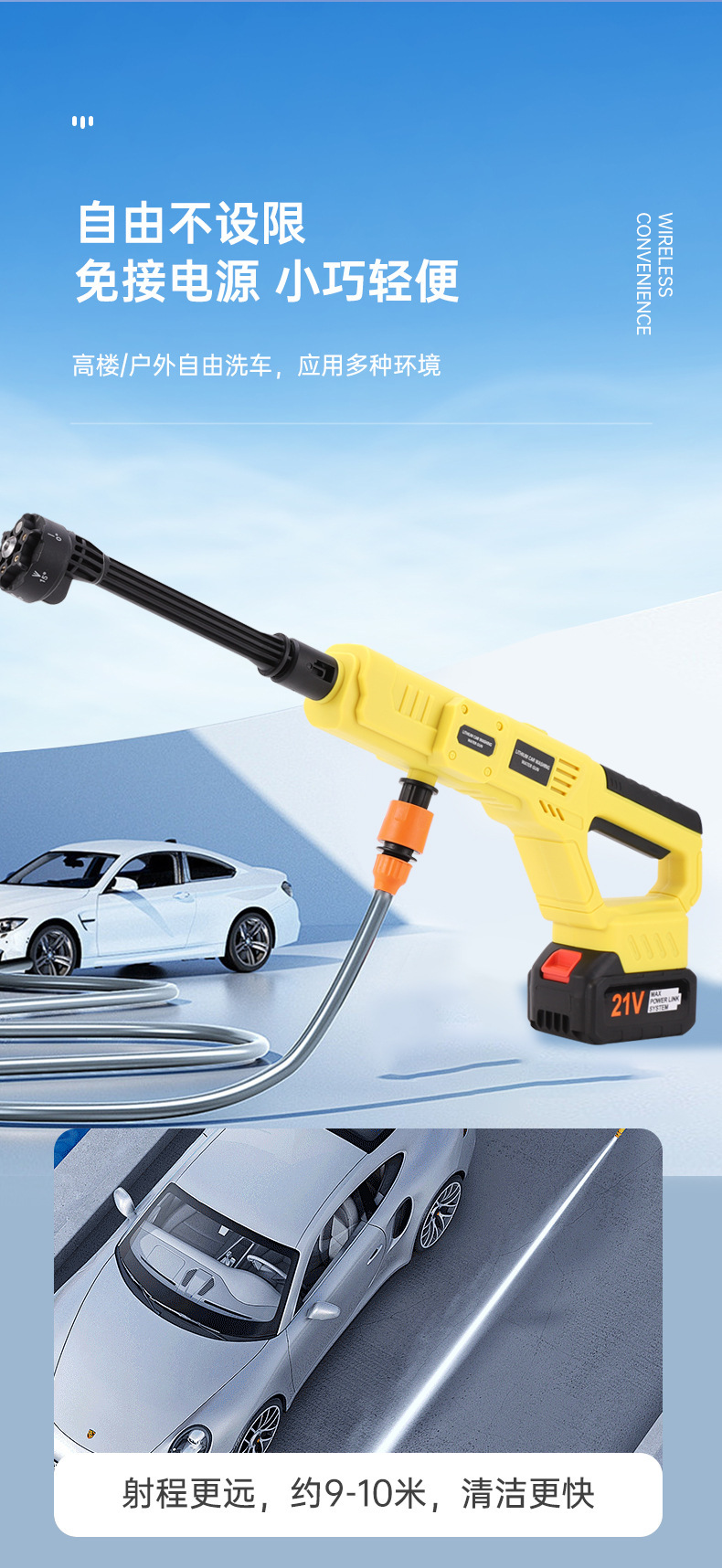 Cordless Lithium Electric Car Washer Portable High Pressure Water Gun