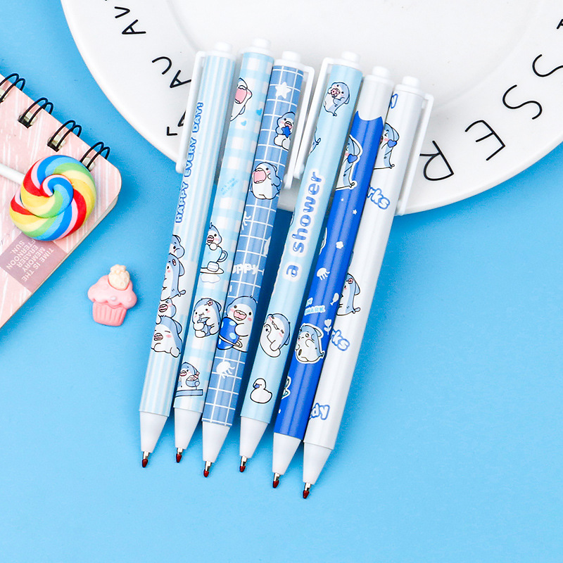 Dibujos animados lindo tiburón serie impresión varilla prensa gel pluma negro 0,5mm estudiante examen prensa firma pluma