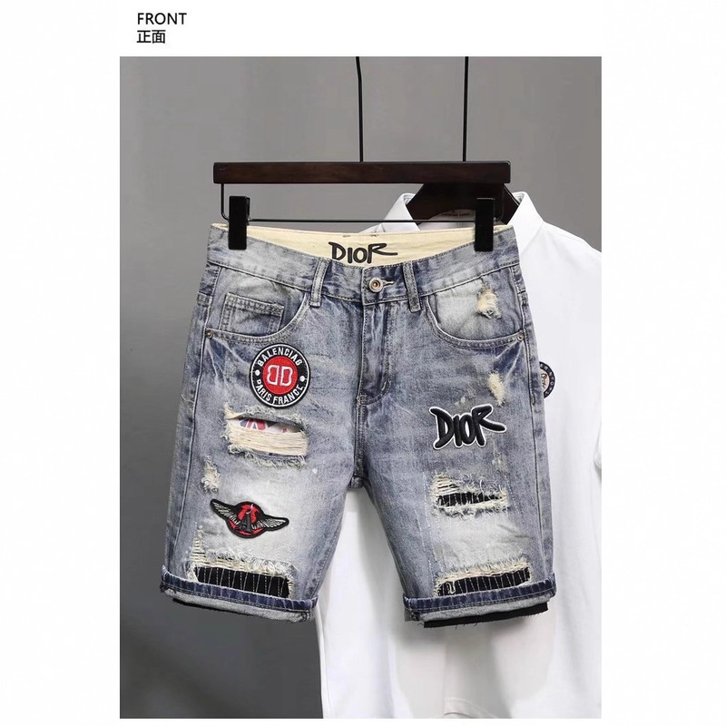 Ripped Jeans Men's Spring and Summer Trendy Shorts Slim-fit Straight Tube Embroidered Spiritual Guy Casual Beggar Men's Pants Ripped Jeans Men's Spring and Summer Trendy Shorts Slim-fit Straight Tube Embroidered Spiritual Guy Casual Beggar Men's Pants