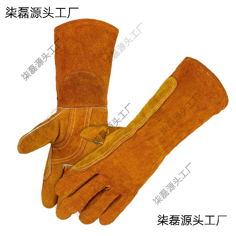 户外牛皮长款电焊加厚焊工手套焊接隔热防咬防烫防刺劳保作垒德株