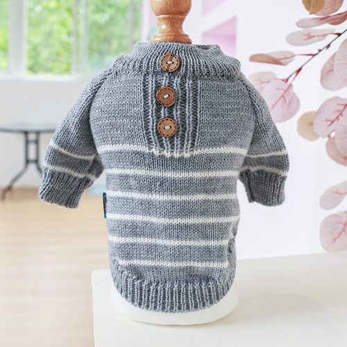 Autumn and winter new pet clothes for dogs and cats, warm and cold two-legged clothes, little gentleman sweater, French striped sweater