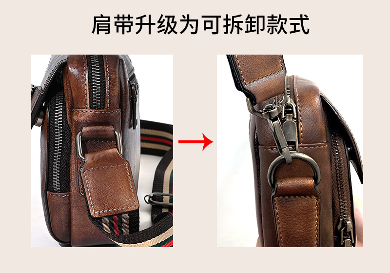 Túi đeo chéo da bò nguyên tấm vẽ tay thủ công phong cách retro nghệ thuật — Màu nâu cổ điển, Màu xanh lá cổ điển, Màu xám cổ điển, Màu vàng cổ điển chi tiết 1