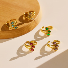 轻奢INS风彩钻三层不锈钢戒指锆石钛钢开口戒指饰品女小众高级