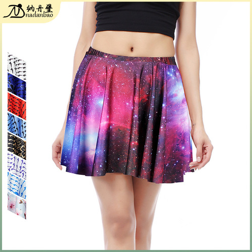Summer Leisure Women's Semi-Body Skirt European Women's Fashion Starry Digital Print Pleated Skirt Direct Manufacturer Stock Skirts