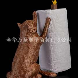 跨境猫咪逗鸟造型卷纸架 萌趣动物风厨房纸巾收纳摆件