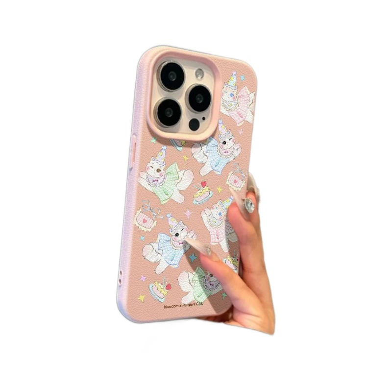 Phone case Apple compatible iPhone 11–17 series, lychee pattern pink, fall protection