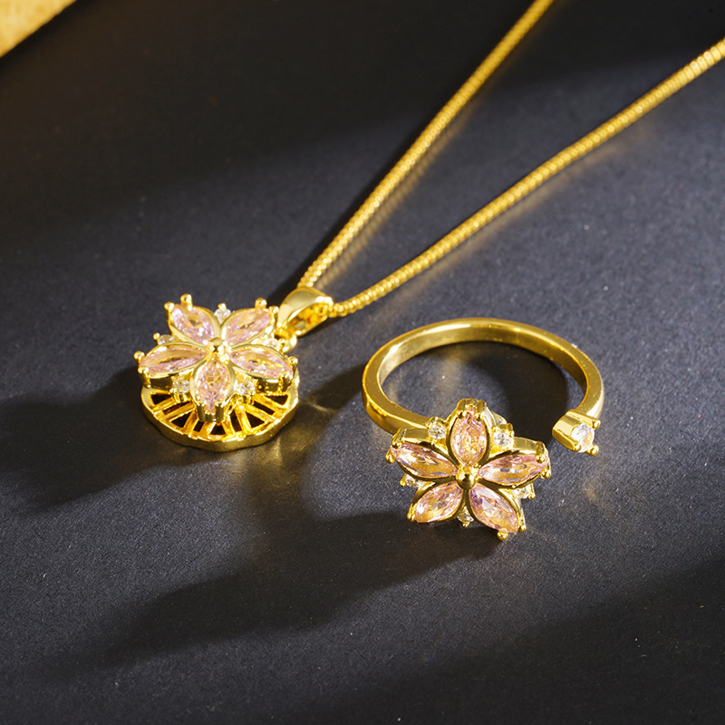 Shajin simple collar pétalos de pentaco joyería popular cristal de polvo universal lujo ligero anillo abierto en vivo explosión al por mayor