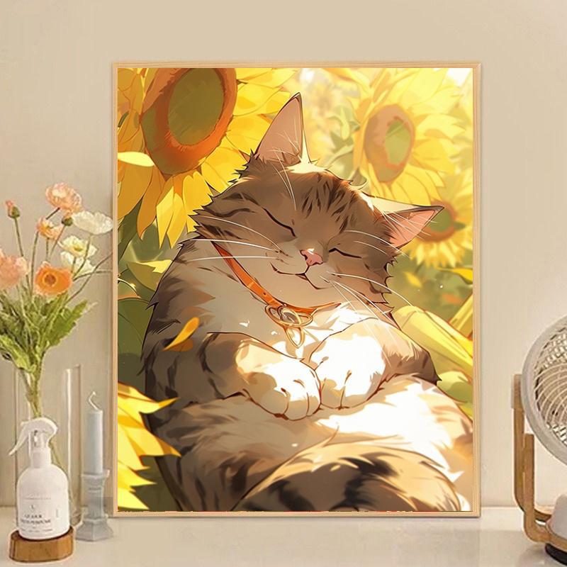 DIY Digital Oil Painting Beautiful Cartoon Dormant Cat New Picture Wholesale Night Market Stall Children's Acrylic Decorative Painting