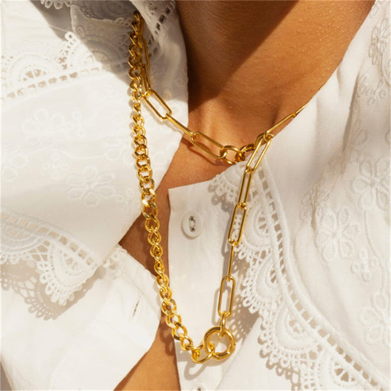 18g Weight PVD Coated Gold Plating Process 304 Stainless Steel Pendant Material Necklace Classification 304 Stainless Steel Chain Material 304 Stainless Steel Material Geometric Pattern Men's Gender Punk Style Chunky Chain Necklace Stainless Steel Simple Gold Color Women's Choker Fashion Accessory Geometric Pattern Jewelry 3
