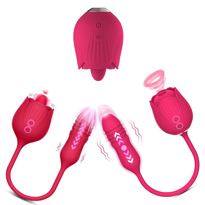 雙頭玫瑰舌舔吮吸伸縮跳蛋女用乳房挑逗陰蒂刺激按摩器成人性用品