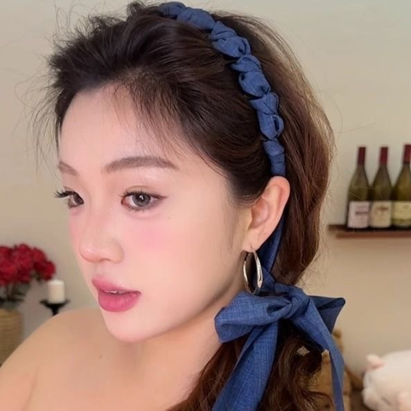 新しい夏の涼しいデニムリボンヘッドバンド、甘くてスパイシーでガーリーな、高頭頂、総歯付きコーム、編み込みヘッドバンド|undefined