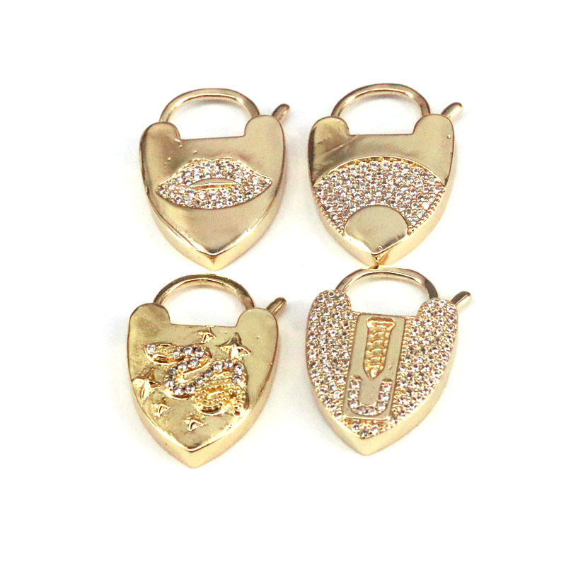 New Simple Micro-set Zircon Lock Pendant Creative Copper Gold-plated Lock Pendant display picture 3