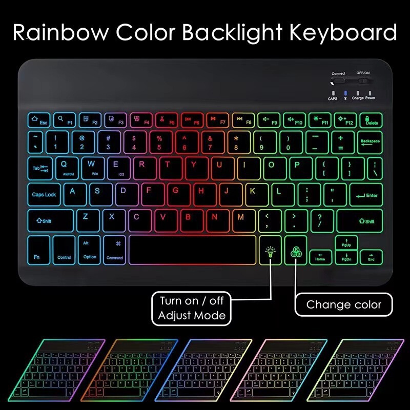 Applicable to ipad Bluetooth keyboard tablet notebook 10-inch colorful light luminous RGB backlit Bluetooth Keyboard Mouse