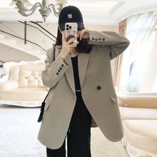 设计感灰绿色小个子西装外套女早春秋装新款宽松西服