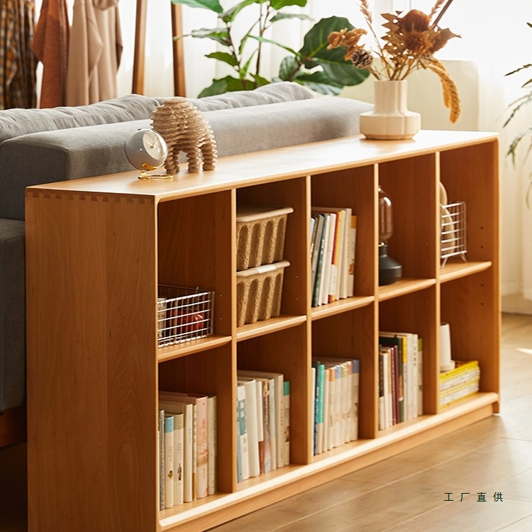 Panju Bookshelf Living Room Floor-Standing Bookcase Low Cabinet Kidsren's Plaid Cabinet Free Combination Solid Wood Tv Cabinet Storage Beech Wood