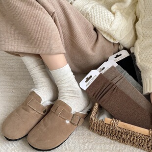 Autumn and winter socks boneless color imitation brown with Birkenstock shoes women's Maillard mid-tube socks combed cotton straight stacked socks