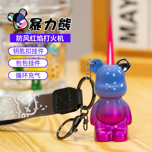 The same style of the Internet celebrity violent bear gradient windproof inflatable lighter with good looks and is popular as a drop-shipping gift for your boyfriend