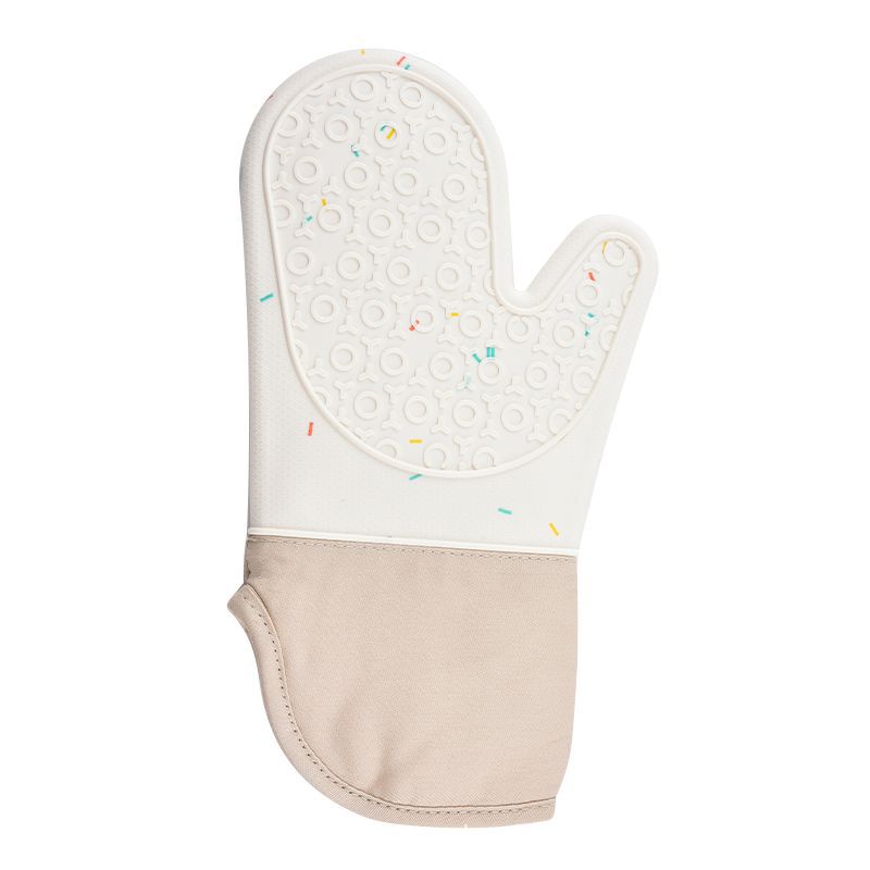 Nuevo estilo de silicona más guantes de algodón, puntos de color, boca oblicua, horno microondas de doble capa, guantes, herramientas de cocina al por mayor