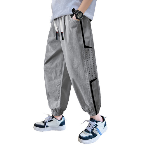 Children's clothing boys summer pants 2024 new middle and large children summer thin sports pants summer mosquito repellent 9-hole pants