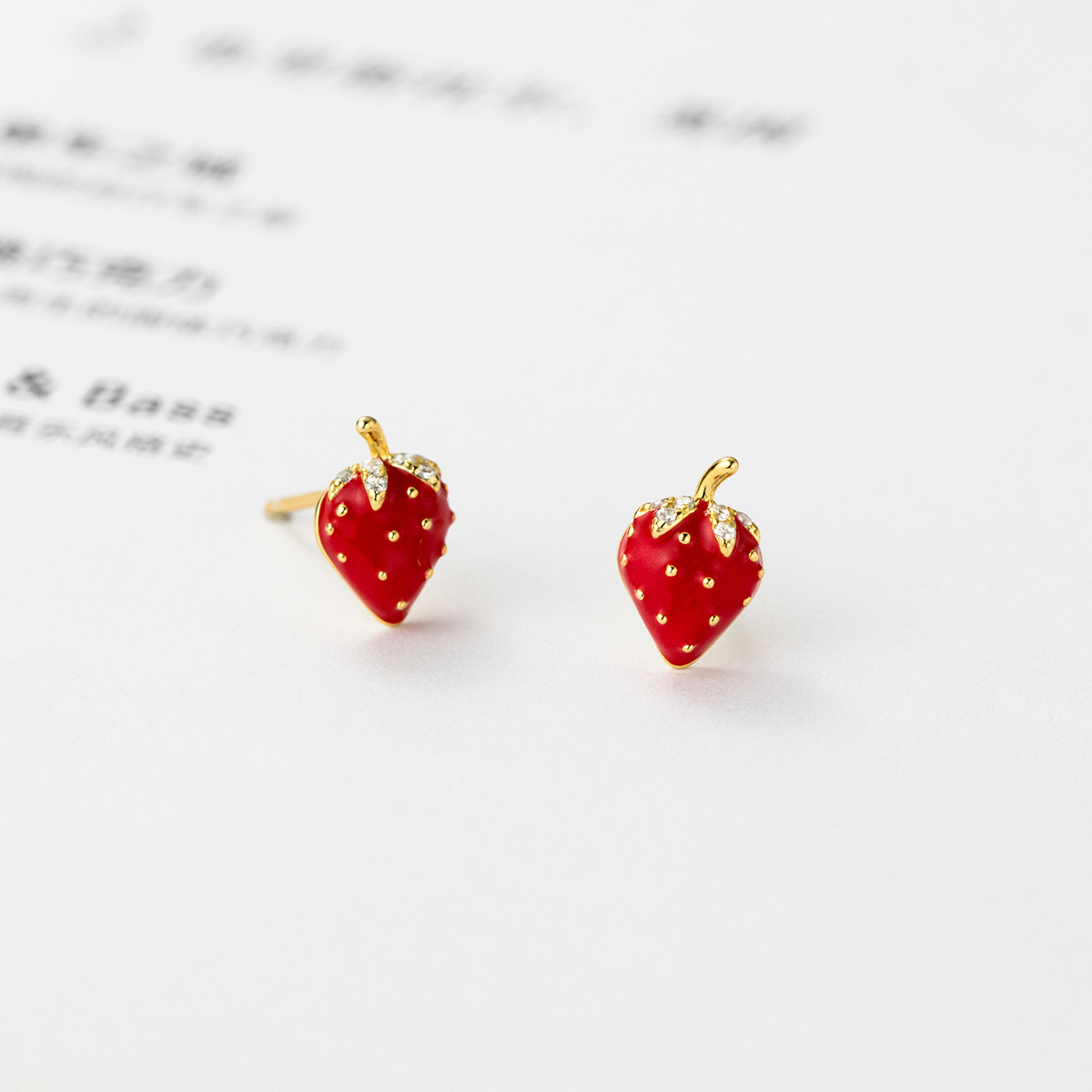 925 Sterling Silver Ear Needle Material Zircon Inlay Material Ear Studs Classification 1 Pair 925 Sterling Silver Zircon Strawberry Ear Studs