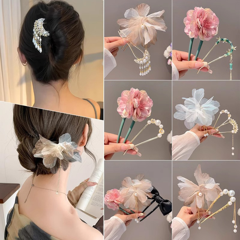 Nueva horquilla de borla de mariposa en forma de U de estilo chino, horquilla de sentido avanzado, estilo antiguo, borla, paso a paso, flor, horquilla, cheongsam