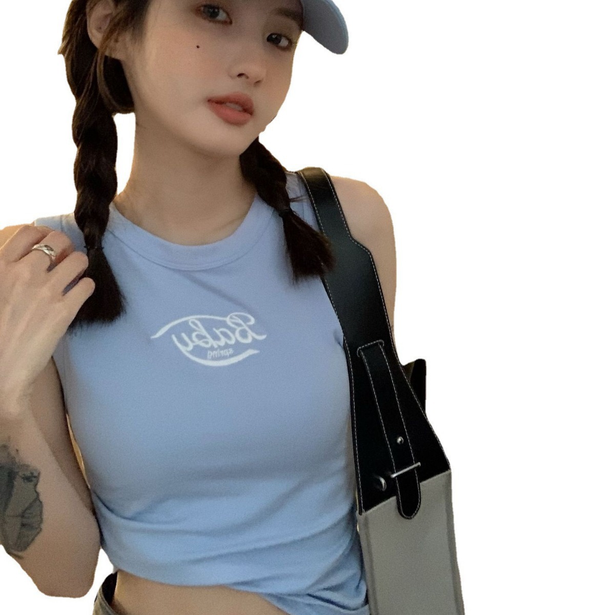 Fenafu moda blanco carta deportes todo fósforo chaleco ropa de trabajo estilo Sling mujer desgaste interior desgaste exterior superior