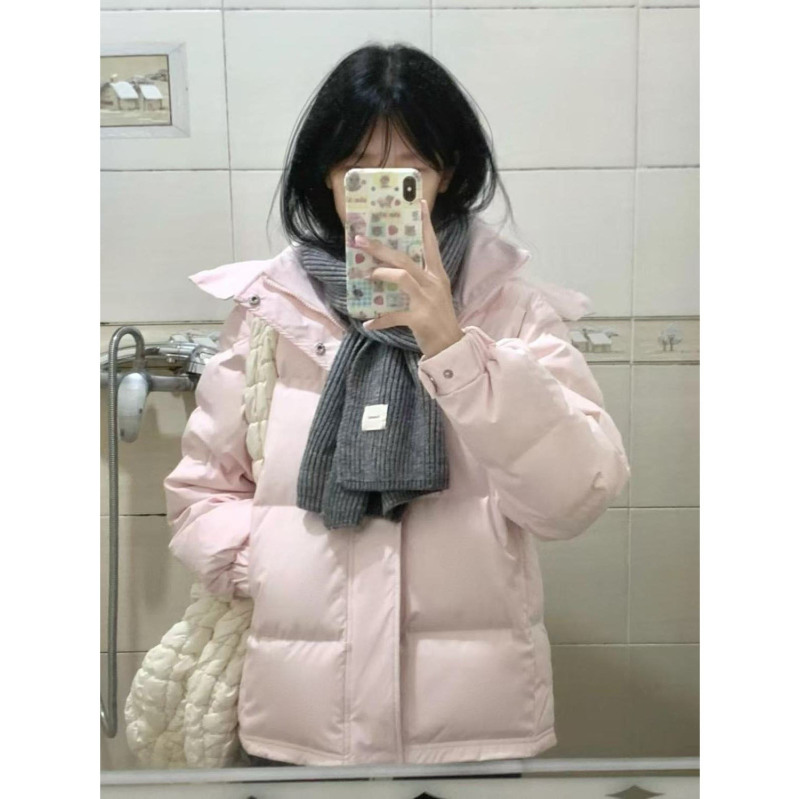 温柔风粉色连帽保暖棉服外套女冬季新款百搭显瘦宽松时尚面包服潮|undefined