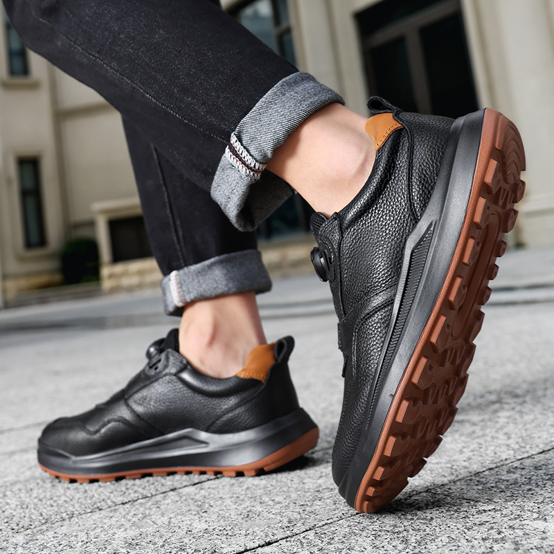 T casa cabeza de cuero botón giratorio de negocios zapatos deportivos nuevos zapatos de cuero casuales de moda al aire libre