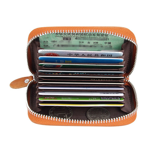 Cross-border first layer oil wax cowhide RFID anti-theft brush organ card bag with multiple card slots for men and women genuine leather ID card holder
