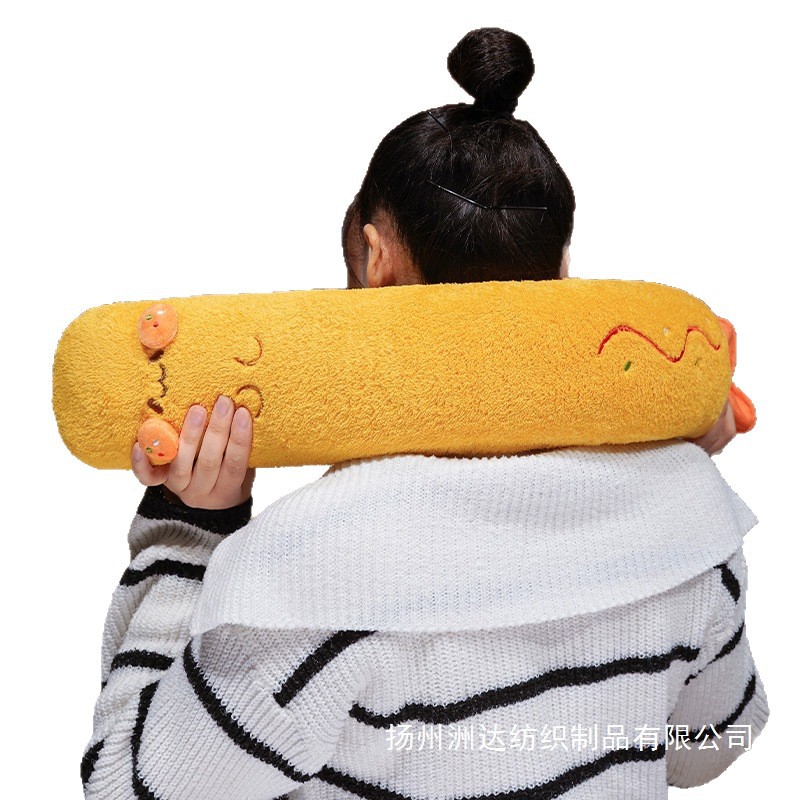 Bonita y linda camarón frito inyección de agua larga bolsa de agua caliente para niñas almohada lateral para dormir pinza de pierna caliente alargada bolsa de agua caliente invierno