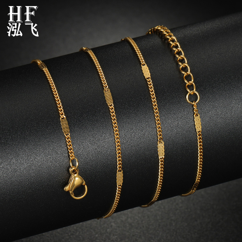 (Cross-border trading), (Wholesale), fashionable trend necklace hip-hop style stainless steel, city style, light luxury style, high-quality style, 750 sample gold