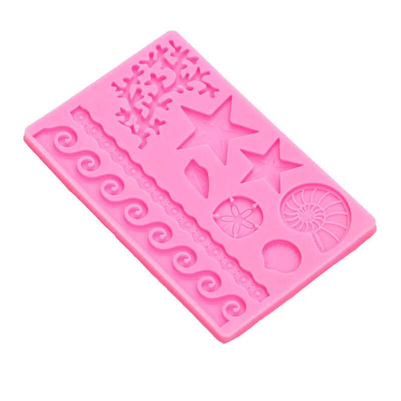 Elementos marinos molde de silicona mar ola Concha coral hornear pastel postre decoración Fondant chocolate