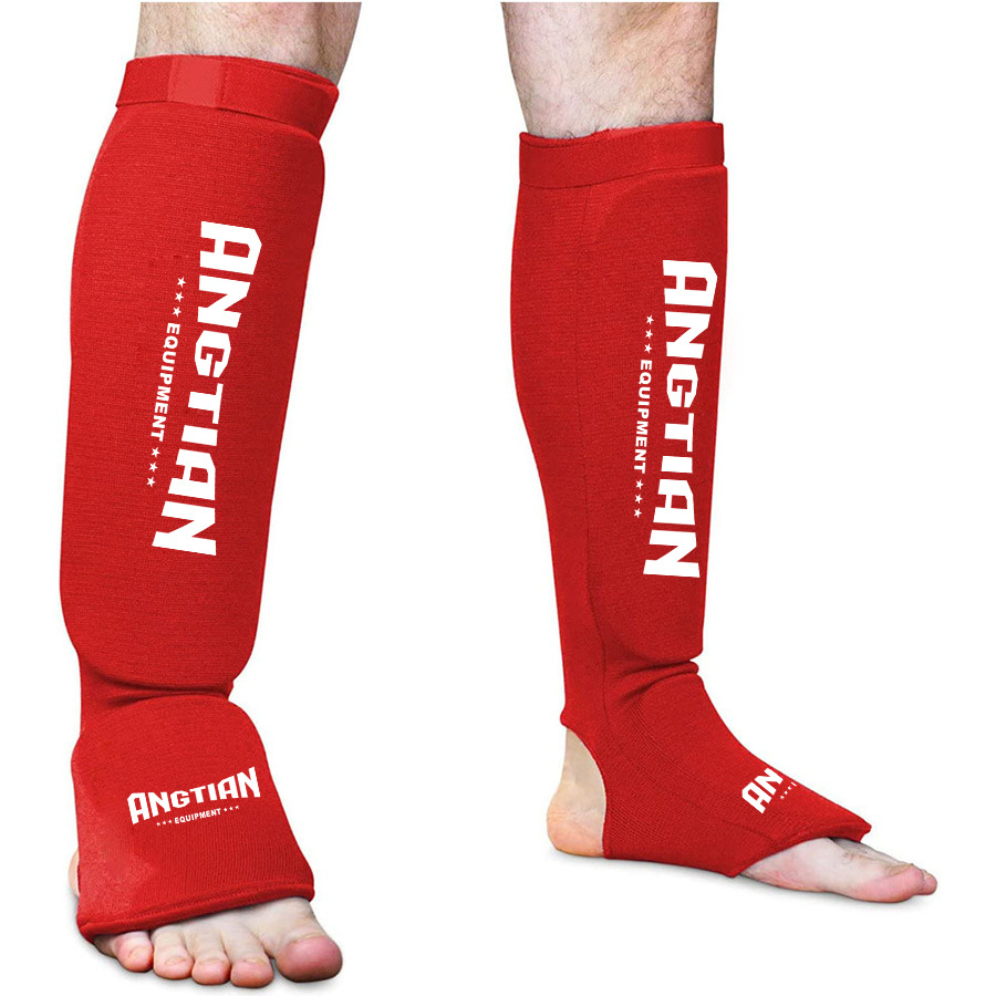 Fábrica Angtian personalizada de tejido para proteger las piernas de lucha Sanda Boxeo Muay Thai profesional para proteger las piernas