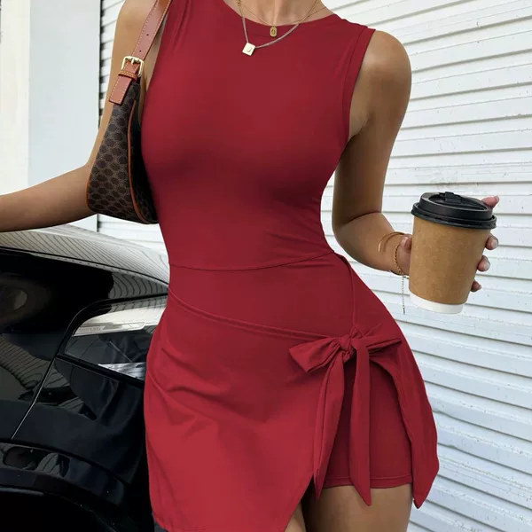 2025 European and American Style Two-Piece Anti-Exposure Slim-Fit Tennis Dress with a Beautiful Back Design, Casual Yoga Dress Pants for Women