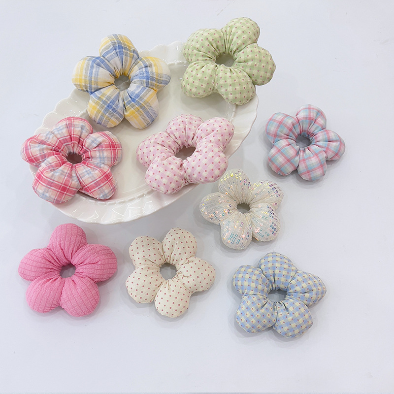 Coreana para niños lindos puntos ondulados flor anillo de cabello para chicas bolas de cabeza collar para chicas joyerías de cabello dulce cola de caballo