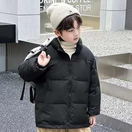 儿童羽绒服服男童童装新款女童冬季拼色绒丝防寒服立领冬季外套棉