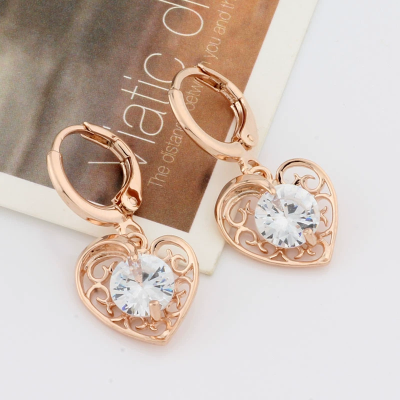 Цирконы, золотые серьги, Aliexpress, розовое золото, оптом