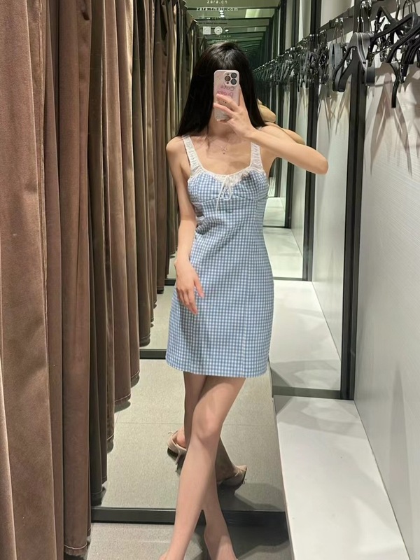 外国貿易の婦人服の2024 ZAシリーズの甘い蝶結びは色の格子のサスペンダーの短いワンピースの夏の4661381にぶつかります。|undefined