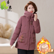 中老年女装新款妈妈棉衣冬季保暖外套时尚简约中年装加绒棉服女