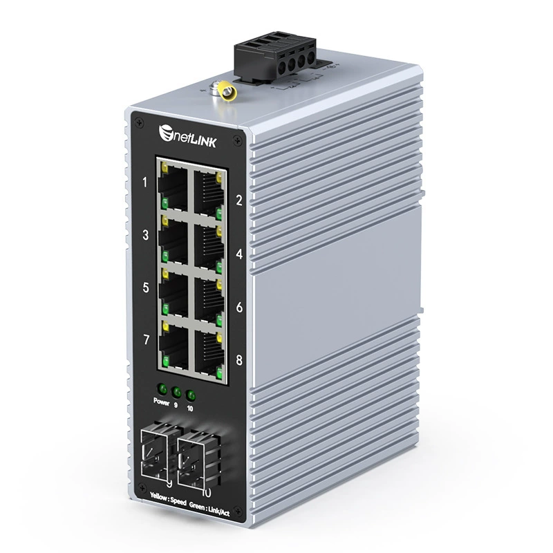 Коммутатор netLINK гигабитный 2 оптических + 8 электрических / 2 оптических + 4 электрических промышленный на DIN-рейку, SFP, комплект волоконно-оптических трансиверов