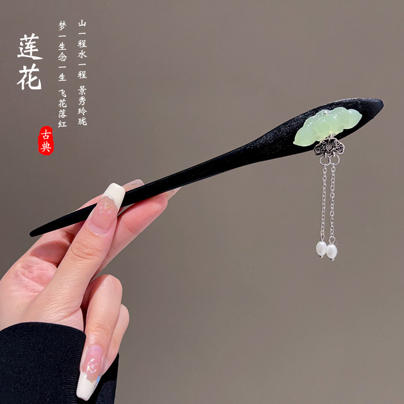 中国风韵味！国风桃木花朵发簪！新中式高级感盘发钗子气质发饰|undefined