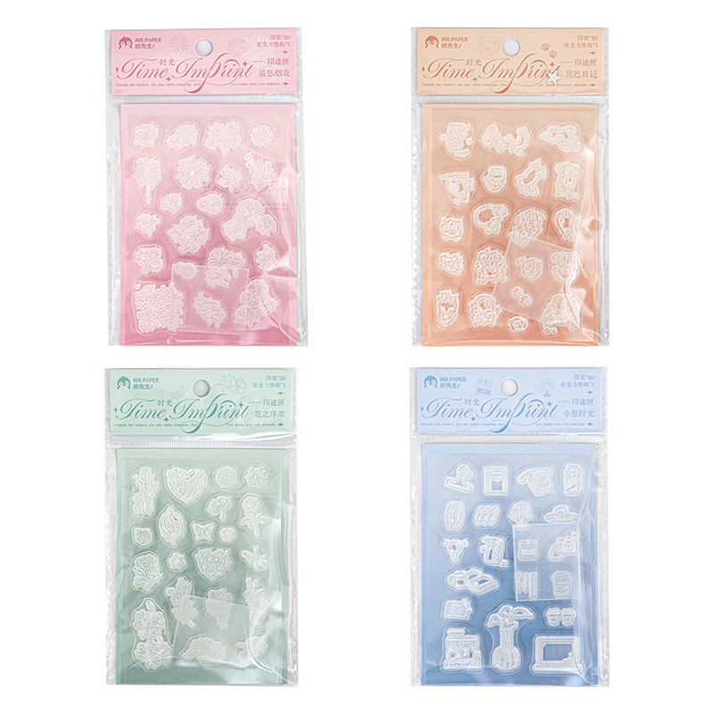 Mr. Paper Sello de PVC Caja de impresión de tiempo Dibujos animados Dibujos simples Cuentas creativas Material de bricolaje Sello de patrón