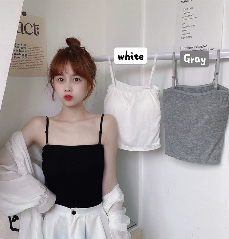 Однотонная камзол, женская летняя внутренняя одежда, верхняя одежда с нагрудной подкладкой, красивый топ-труба, нижнее белье без стального кольца, нижнее белье, Базовая рубашка, Топ
