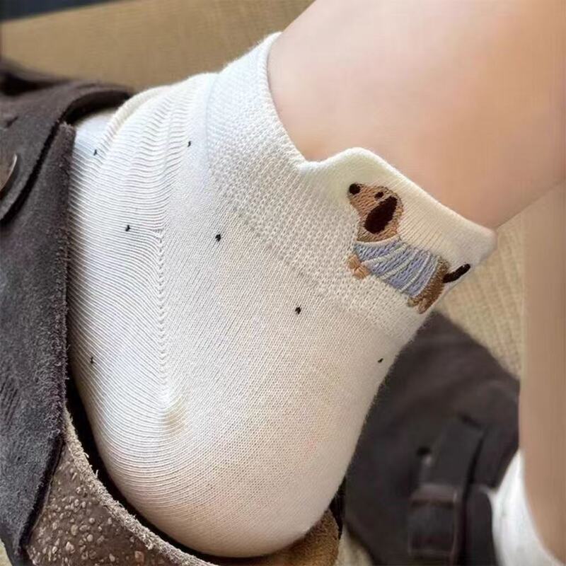 Summer Women's Short Socks with Dog Ear Design, Low-Waist, Odor-Resistant, Versatile, Thin Style for Spring and Summer, Shallow Mouth Boat Socks for Women