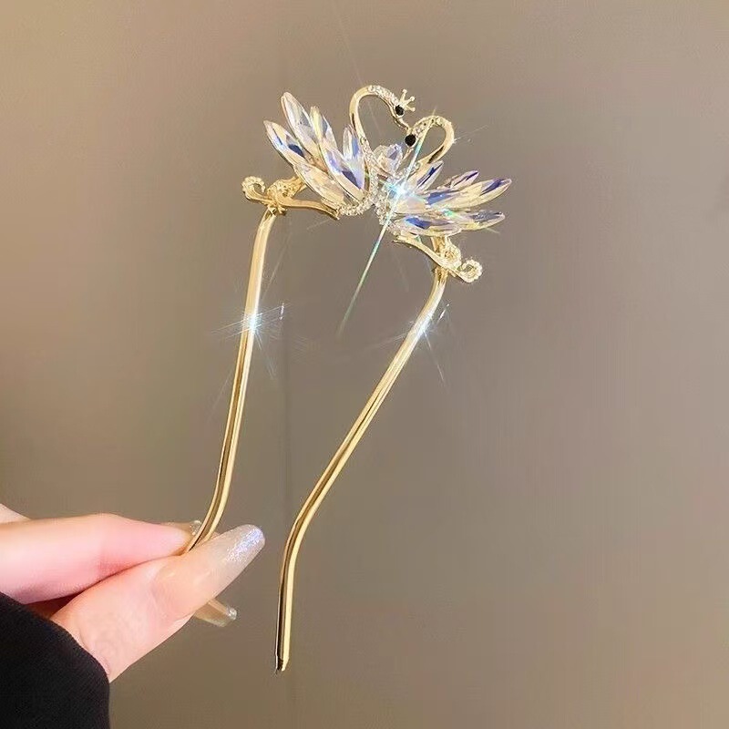 新しい中国風のマグノリアの花 U 字型ヘアピン中国風のヘアピンハイエンドのヘアピン頭飾りチャイナドレスアクセサリー|undefined