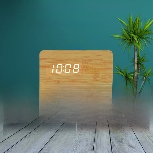 Minimalist Home LED Digital Display Multifunction Desktop Wooden Alarm Clock for Students Children Lazy Voice Control Small Table Clock